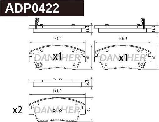 Danaher ADP0422 - Гальмівні колодки, дискові гальма autocars.com.ua