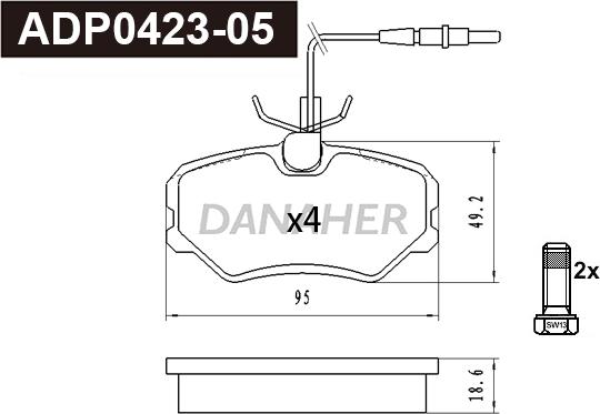 Danaher ADP0423-05 - Тормозные колодки, дисковые, комплект autodnr.net