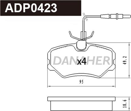 Danaher ADP0423 - Тормозные колодки, дисковые, комплект autodnr.net