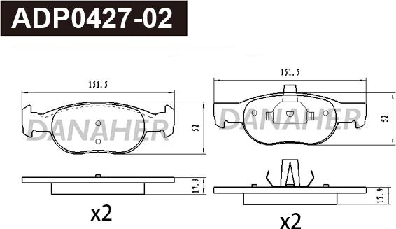 Danaher ADP0427-02 - Гальмівні колодки, дискові гальма autocars.com.ua