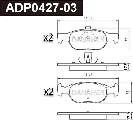 Danaher ADP0427-03 - Гальмівні колодки, дискові гальма autocars.com.ua