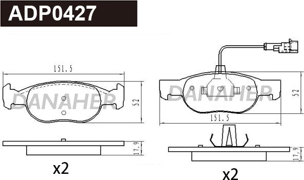 Danaher ADP0427 - Гальмівні колодки, дискові гальма autocars.com.ua