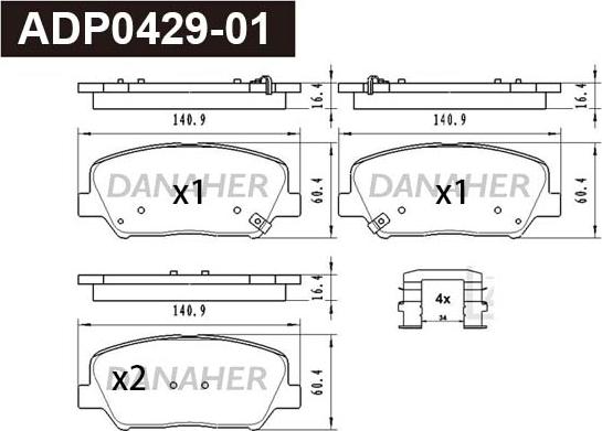 Danaher ADP0429-01 - Гальмівні колодки, дискові гальма autocars.com.ua