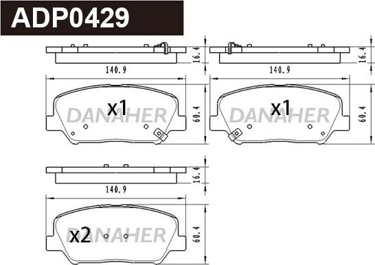 Danaher ADP0429 - Гальмівні колодки, дискові гальма autocars.com.ua