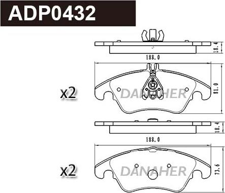 Danaher ADP0432 - Гальмівні колодки, дискові гальма autocars.com.ua