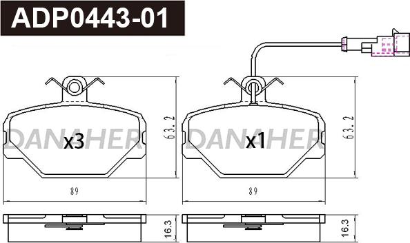 Danaher ADP0443-01 - Гальмівні колодки, дискові гальма autocars.com.ua