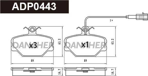 Danaher ADP0443 - Гальмівні колодки, дискові гальма autocars.com.ua