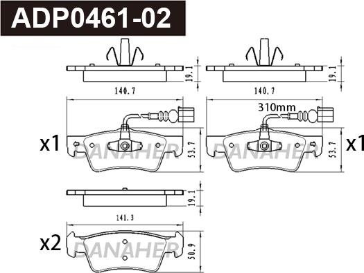 Danaher ADP0461-02 - Тормозные колодки, дисковые, комплект autodnr.net