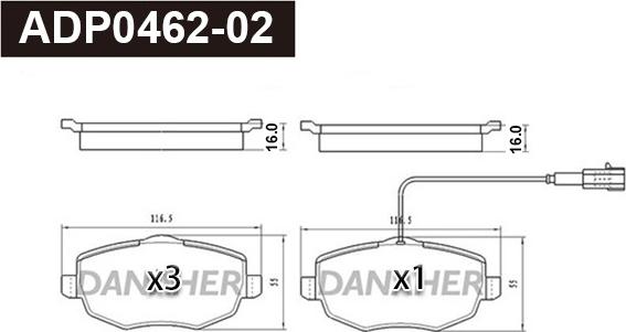 Danaher ADP0462-02 - Гальмівні колодки, дискові гальма autocars.com.ua