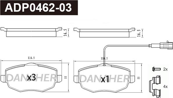 Danaher ADP0462-03 - Гальмівні колодки, дискові гальма autocars.com.ua