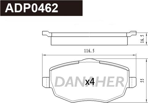 Danaher ADP0462 - Гальмівні колодки, дискові гальма autocars.com.ua