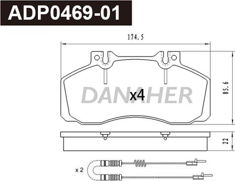 Danaher ADP0469-01 - Тормозные колодки, дисковые, комплект autodnr.net