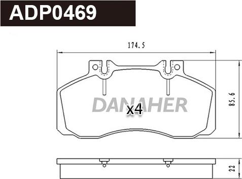 Danaher ADP0469 - Гальмівні колодки, дискові гальма autocars.com.ua