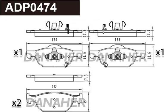 Danaher ADP0474 - Гальмівні колодки, дискові гальма autocars.com.ua