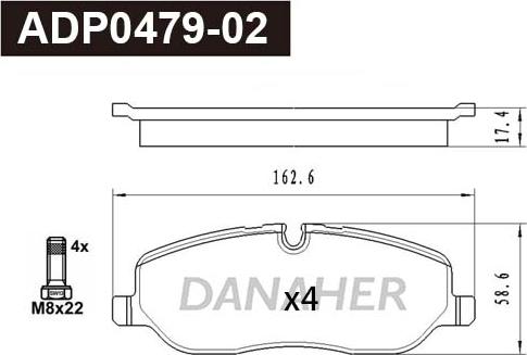 Danaher ADP0479-02 - Гальмівні колодки, дискові гальма autocars.com.ua