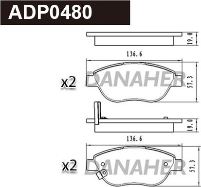 Danaher ADP0480 - Гальмівні колодки, дискові гальма autocars.com.ua