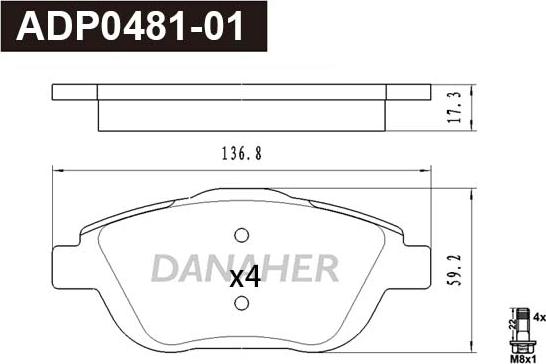 Danaher ADP0481-01 - Гальмівні колодки, дискові гальма autocars.com.ua