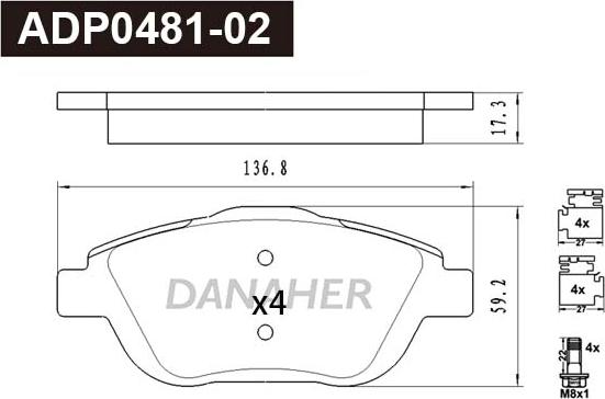 Danaher ADP0481-02 - Гальмівні колодки, дискові гальма autocars.com.ua