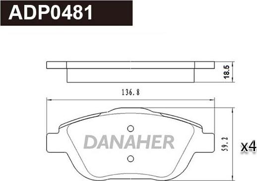 Danaher ADP0481 - Гальмівні колодки, дискові гальма autocars.com.ua