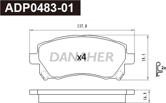 Danaher ADP0483-01 - Тормозные колодки, дисковые, комплект autodnr.net