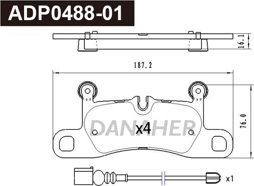 Danaher ADP0488-01 - Гальмівні колодки, дискові гальма autocars.com.ua