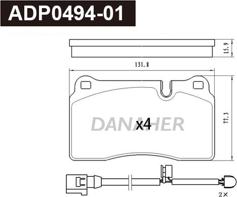 Danaher ADP0494-01 - Гальмівні колодки, дискові гальма autocars.com.ua