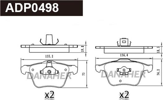 Danaher ADP0498 - Гальмівні колодки, дискові гальма autocars.com.ua