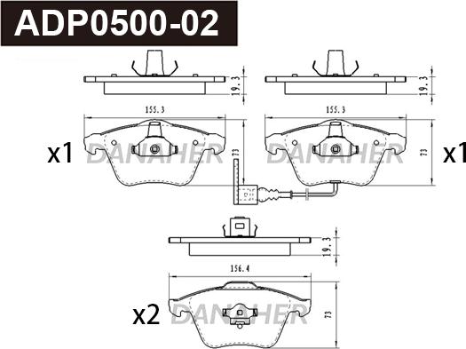 Danaher ADP0500-02 - Гальмівні колодки, дискові гальма autocars.com.ua