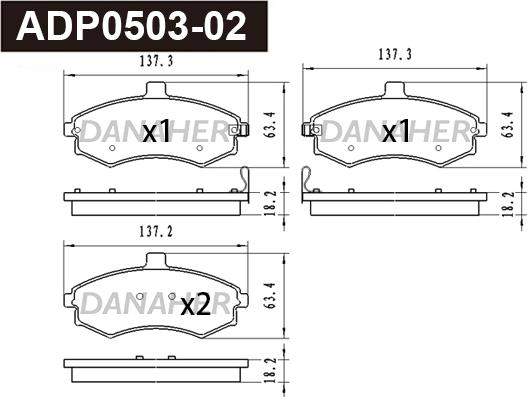 Danaher ADP0503-02 - Гальмівні колодки, дискові гальма autocars.com.ua