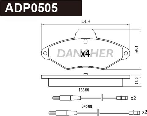 Danaher ADP0505 - Гальмівні колодки, дискові гальма autocars.com.ua