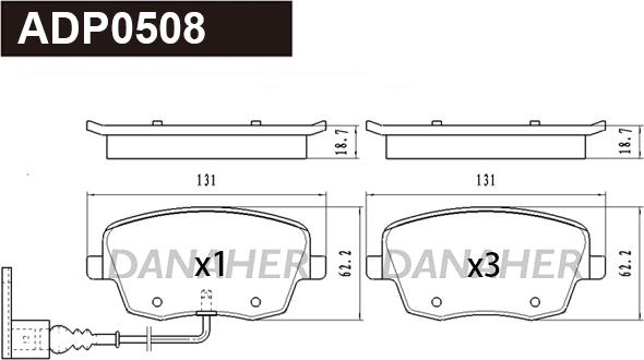 Danaher ADP0508 - Гальмівні колодки, дискові гальма autocars.com.ua