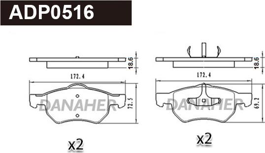 Danaher ADP0516 - Гальмівні колодки, дискові гальма autocars.com.ua