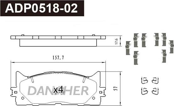 Danaher ADP0518-02 - Гальмівні колодки, дискові гальма autocars.com.ua