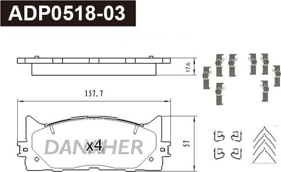 Danaher ADP0518-03 - Гальмівні колодки, дискові гальма autocars.com.ua