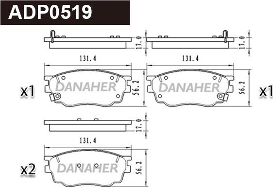Danaher ADP0519 - Гальмівні колодки, дискові гальма autocars.com.ua