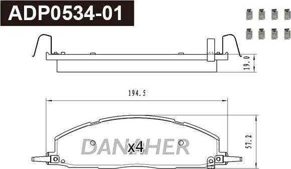 Danaher ADP0534-01 - Гальмівні колодки, дискові гальма autocars.com.ua