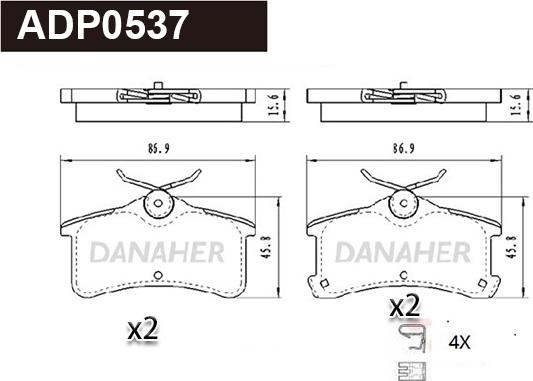 Danaher ADP0537 - Гальмівні колодки, дискові гальма autocars.com.ua