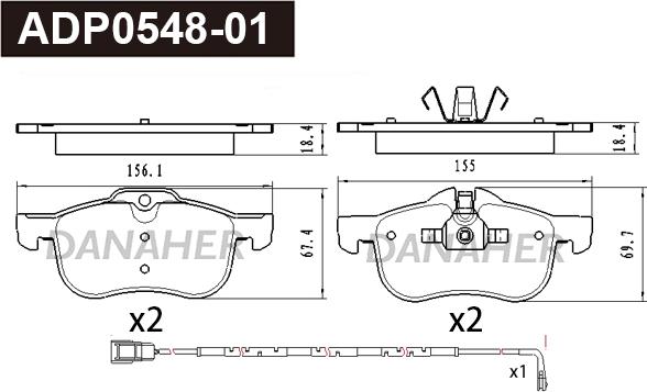 Danaher ADP0548-01 - Гальмівні колодки, дискові гальма autocars.com.ua