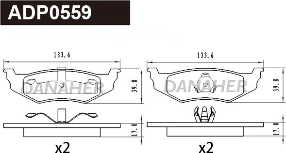 Danaher ADP0559 - Тормозные колодки, дисковые, комплект autodnr.net