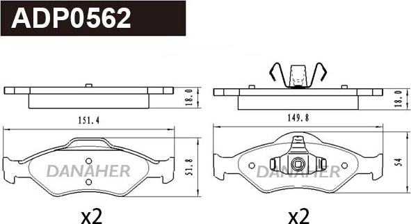 Danaher ADP0562 - Гальмівні колодки, дискові гальма autocars.com.ua