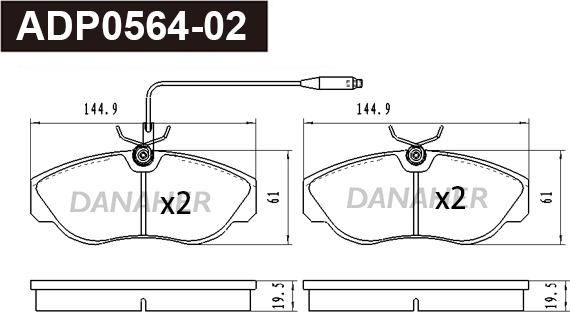 Danaher ADP0564-02 - Гальмівні колодки, дискові гальма autocars.com.ua