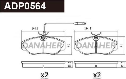 Danaher ADP0564 - Гальмівні колодки, дискові гальма autocars.com.ua