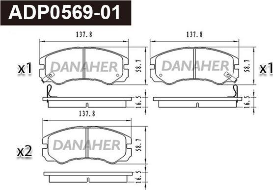 Danaher ADP0569-01 - Гальмівні колодки, дискові гальма autocars.com.ua