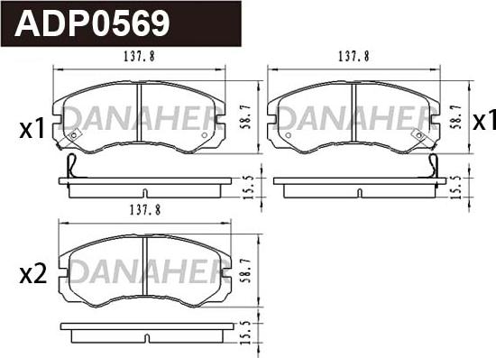 Danaher ADP0569 - Гальмівні колодки, дискові гальма autocars.com.ua