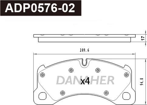 Danaher ADP0576-02 - Гальмівні колодки, дискові гальма autocars.com.ua