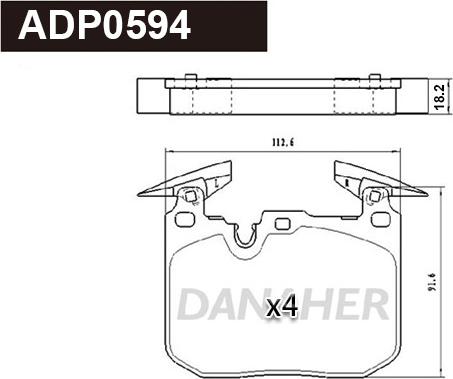 Danaher ADP0594 - Гальмівні колодки, дискові гальма autocars.com.ua