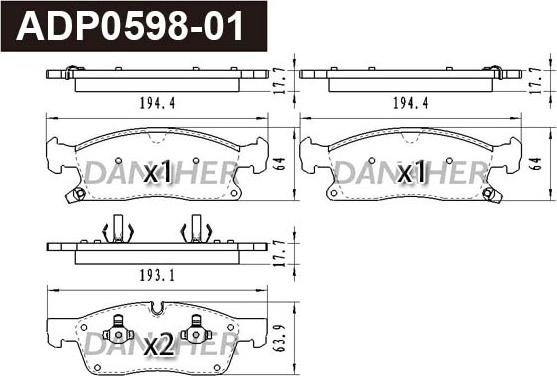 Danaher ADP0598-01 - Гальмівні колодки, дискові гальма autocars.com.ua