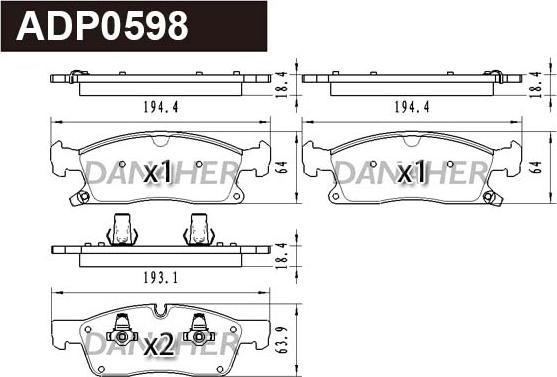 Danaher ADP0598 - Гальмівні колодки, дискові гальма autocars.com.ua