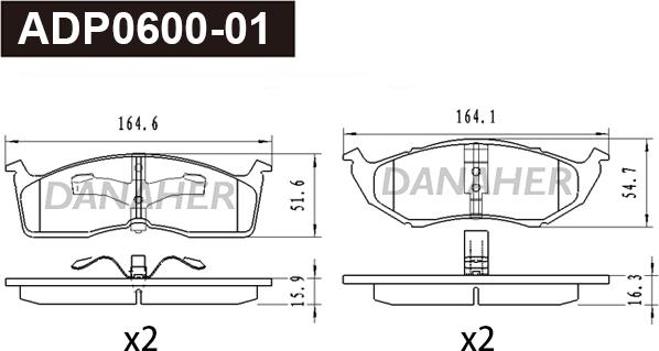 Danaher ADP0600-01 - Гальмівні колодки, дискові гальма autocars.com.ua