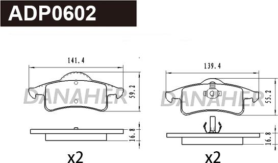 Danaher ADP0602 - Гальмівні колодки, дискові гальма autocars.com.ua